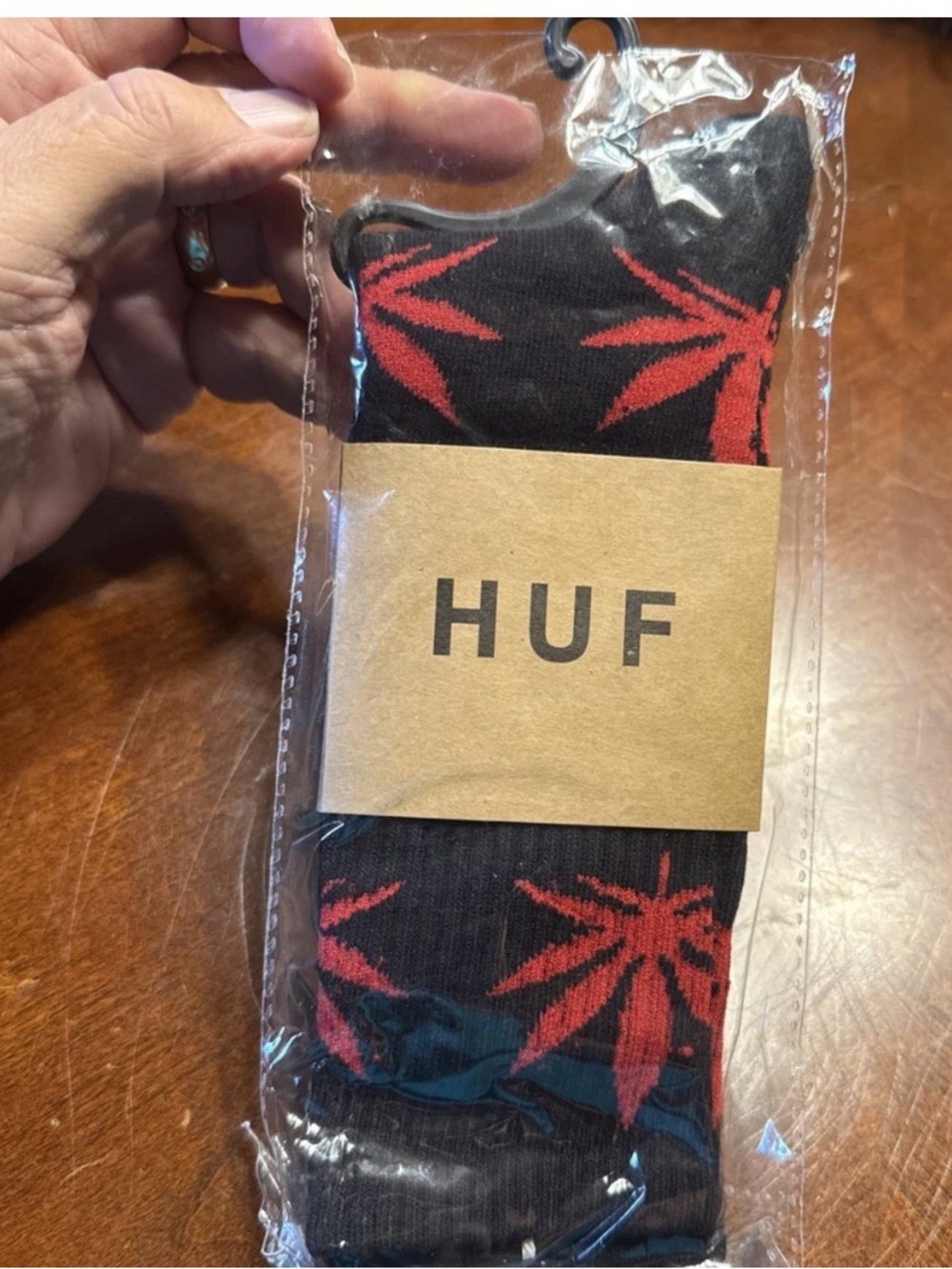 NWT HUF Men's Black & Red Plant Logo Crew Socks skateboard